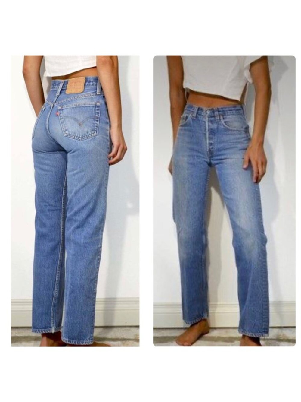 Vintage Levis 501 Jeans Womens 28 Blue Selvedge Button Fly High Rise Classic Fit